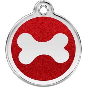 Středně velká známka pro psa Red Dingo s gravírováním - třpytivá červená kostička